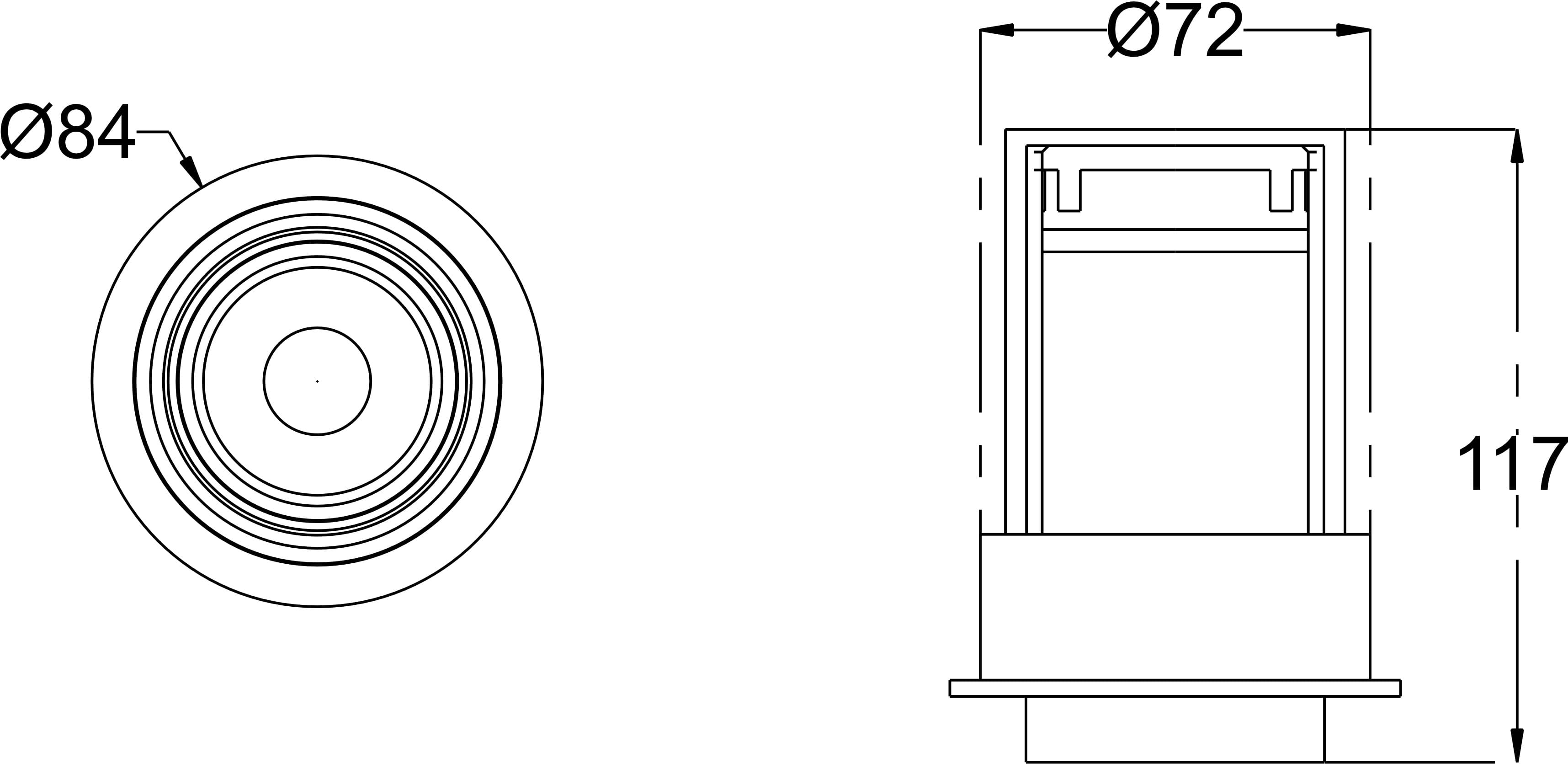 Pullout 20 dimension drawing with sizes in mm